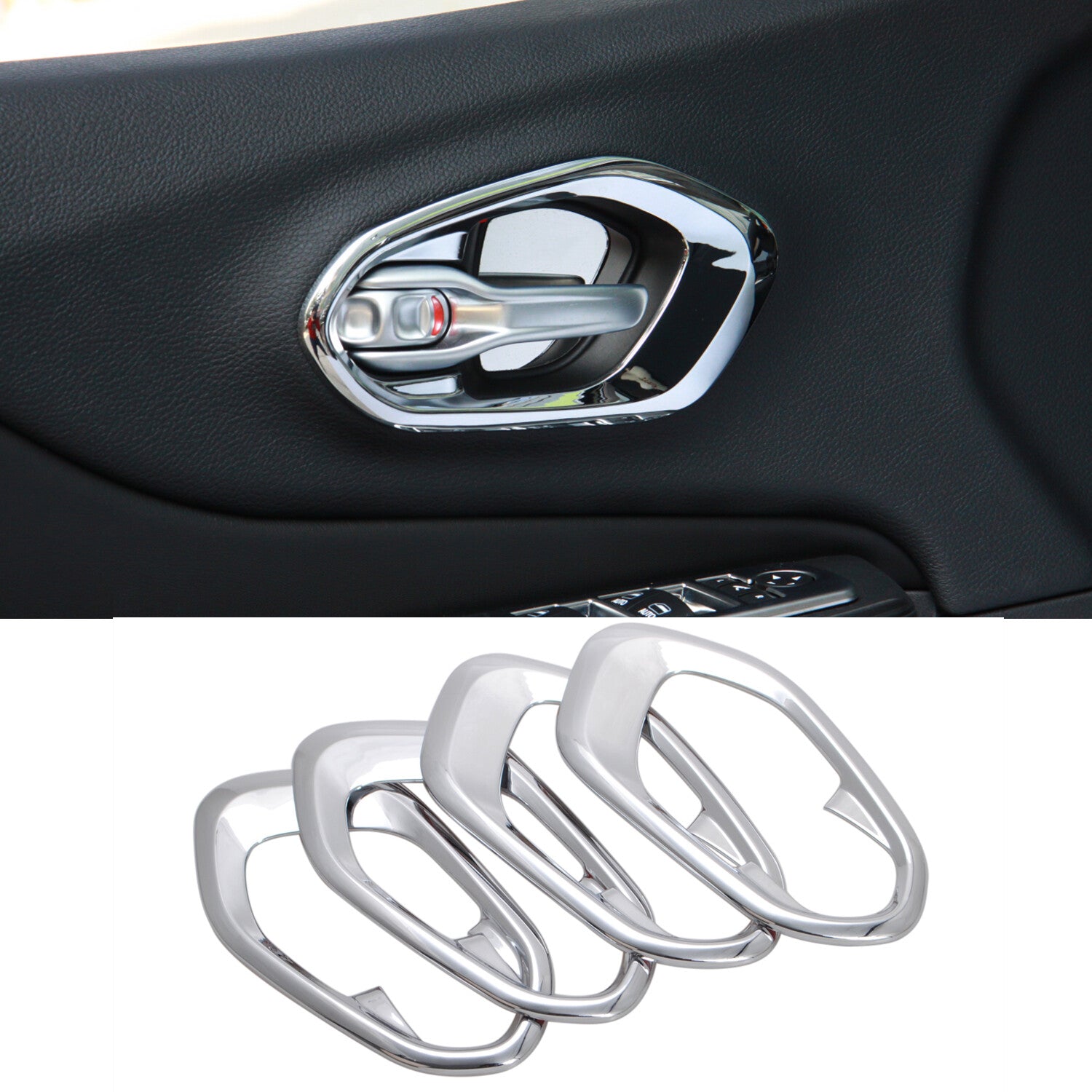 for Jeep Cherokee 2014-2021 Inner Door Handle Cover Bezel Chrome Trim 4PCS