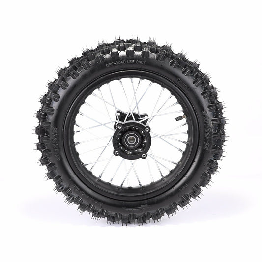 12-inch rear wheel with 80/100-12 tire and rim suitable for Dirt Pit SSR bicycles 70cc, 110cc, and 125cc Atomik