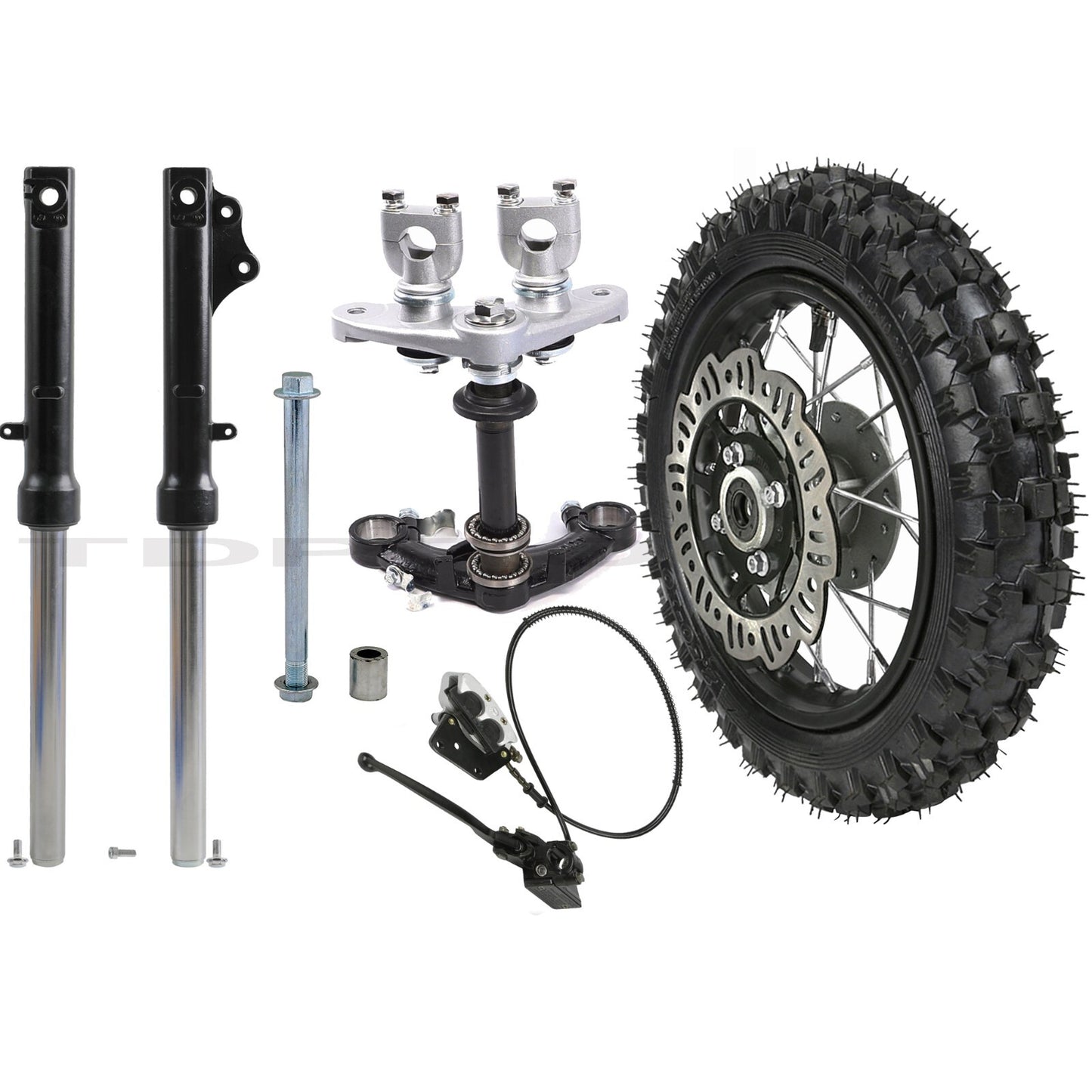 10-inch wheels, 2.50-10 disc brake kit + front fork for Honda CRF50 XR50 and for Yamaha TTR50.