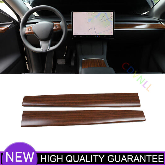 Central Console Dashboard Strip Cover for Tesla Model 3 Y 2021-23 Red Wood Grain