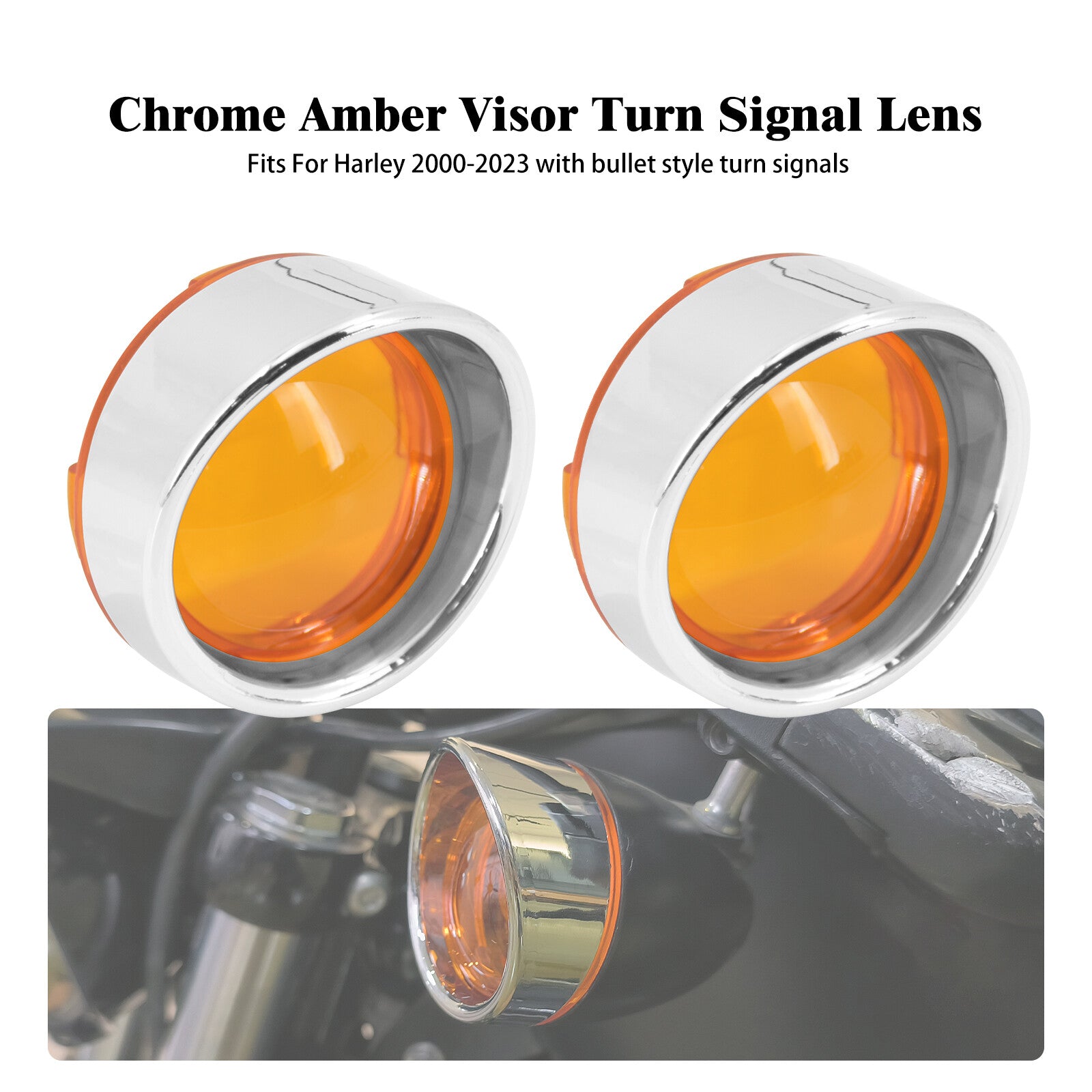 Chrome Turn Signal Light Visor Trim Ring Amber Lens Fit for Harley Touring Dyna