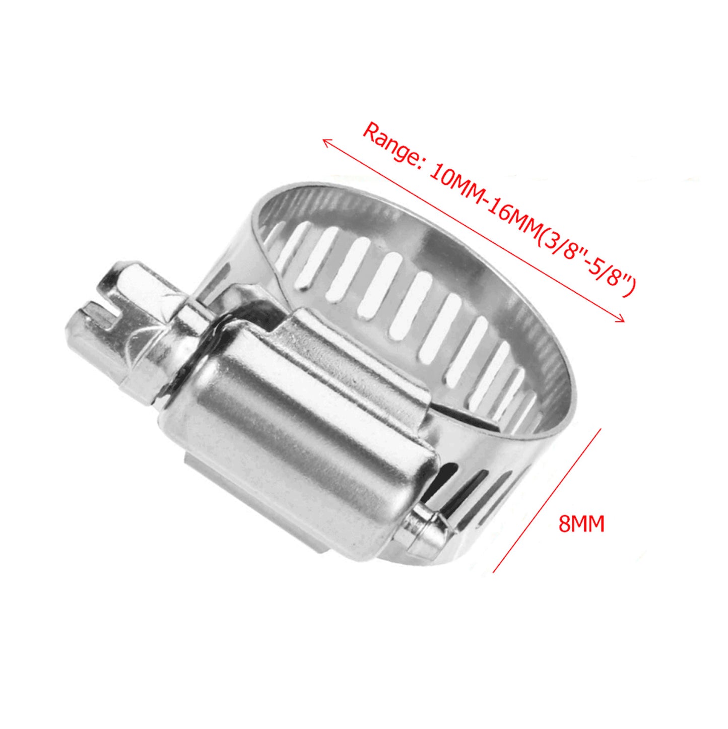 50-pack 304ss hose clamps, 3/8 to 5/8 inch adjustable steel strap worm clamps, universal, new.