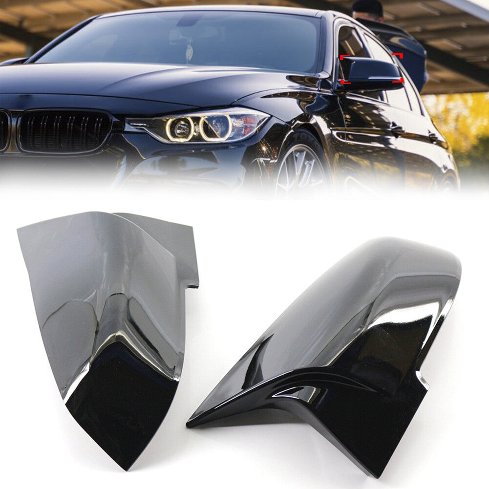 Pair Gloss Black Rearview Mirror Cover Caps for BMW 1 2 3 4 Series X1 M2 I3 I3S