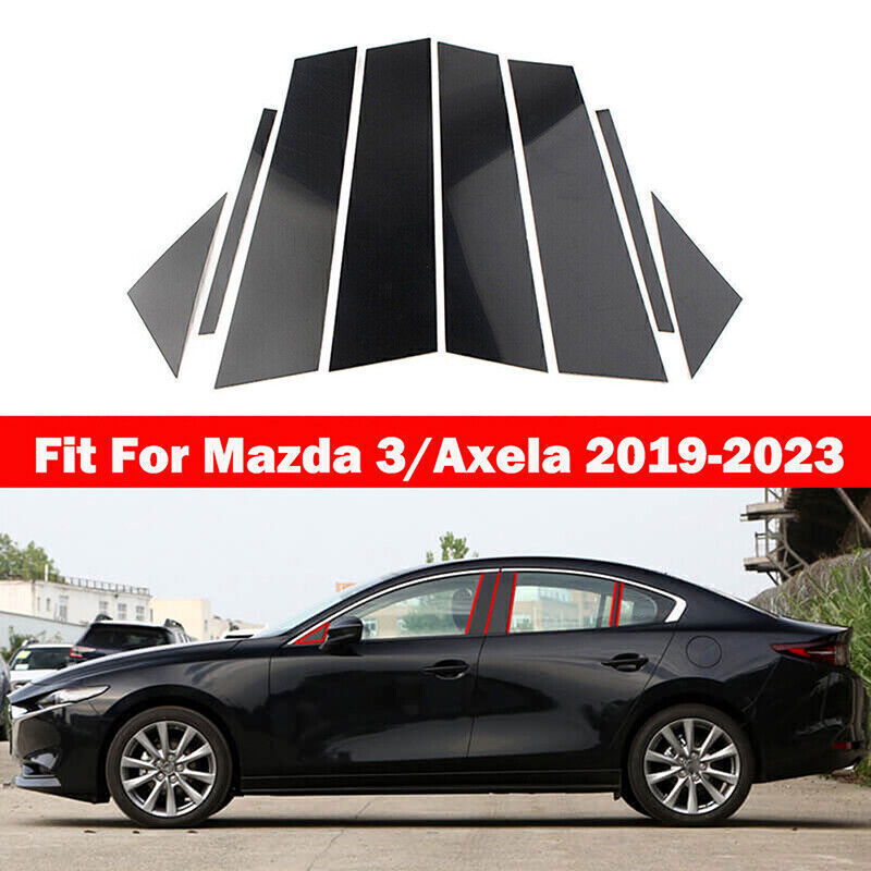 8X Black Window Pillar Posts Set Door Trim Piano Cover for Mazda 3 Axela 19-2023