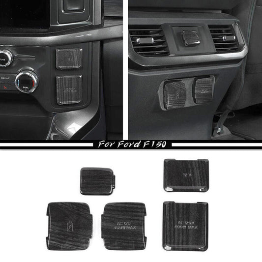 Suitable for 21-23 for Ford F150 F-150 Black Wood Grain Interior Control Power Socket Cover Trim