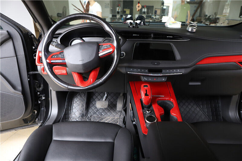 3P Red Carbon Fiber Inner Console Gear Shift Panel Trim for Cadillac XT4 2019-23
