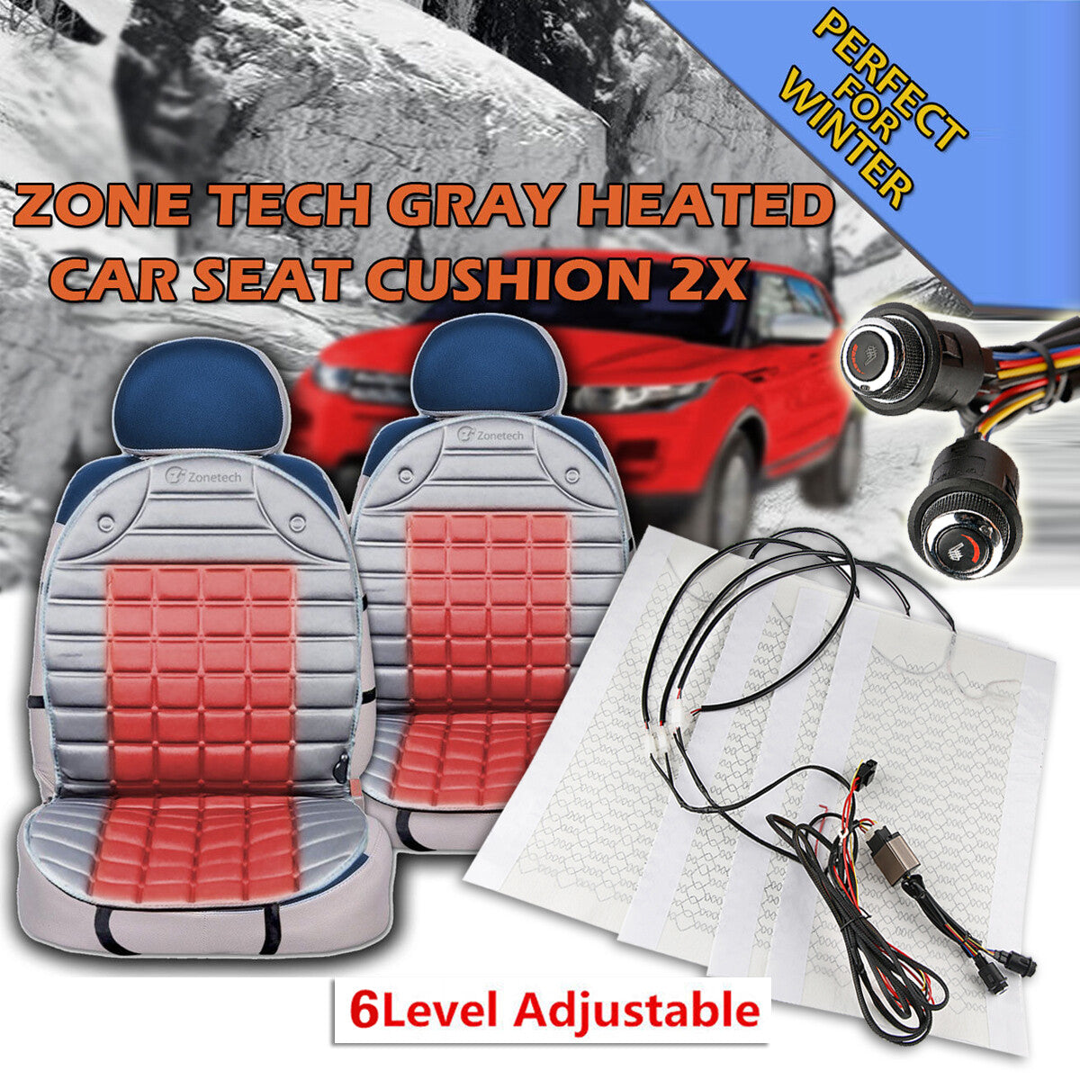 4 x 12V Car for Seat Heater Components, for Seat Heater Heating Pad Kit, Universal Carbon Fiber