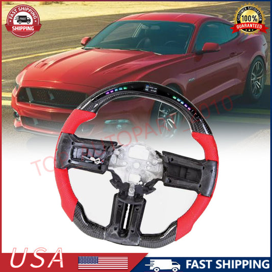Real Carbon Fiber Leather LED Steering Wheel Sport For 2012-2014 for Ford for Mustang