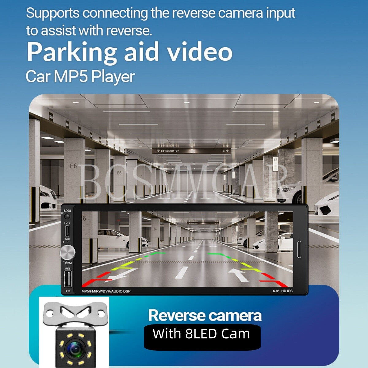 6.9inches Radio Car Touch Screen Video Bluetooth WIFI W/8LED Rear Camera