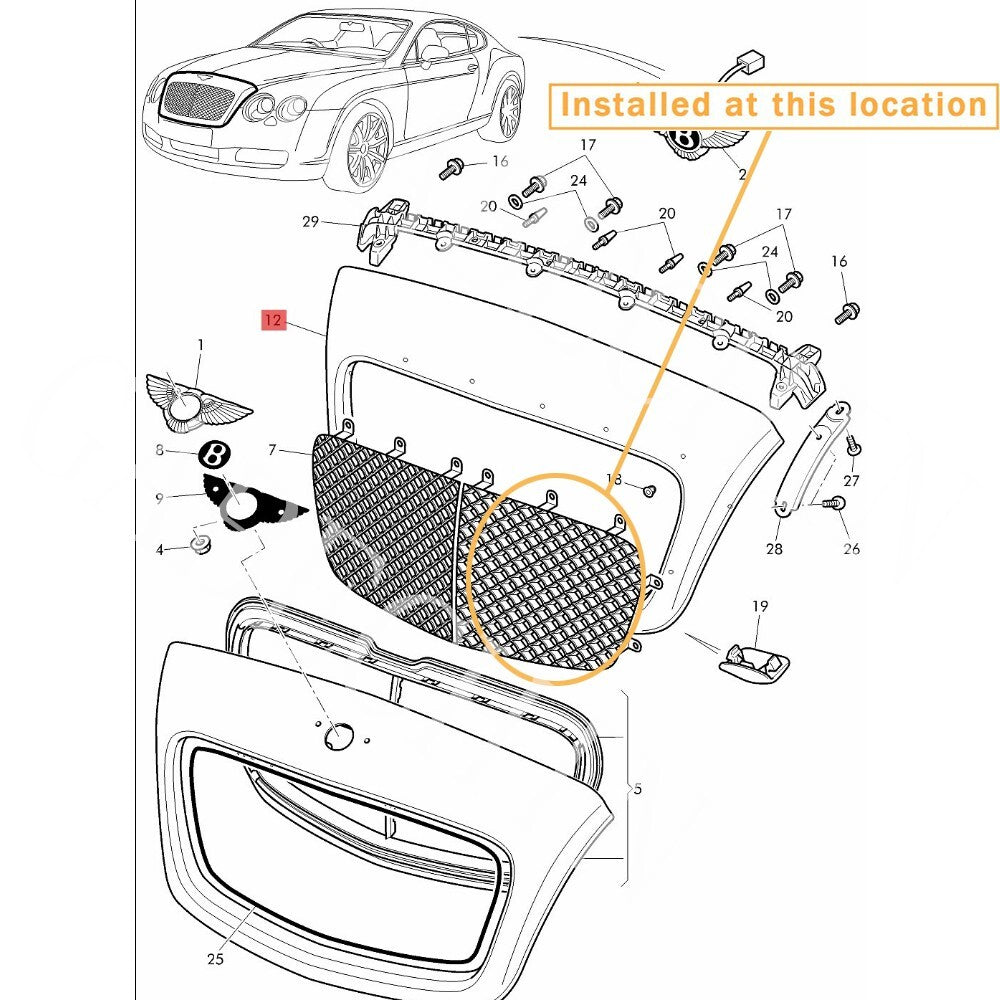 for Bentley 2009 - 2012 Flying Spur, left front radiator grille. Equipment Manufacturer: 3W0853683