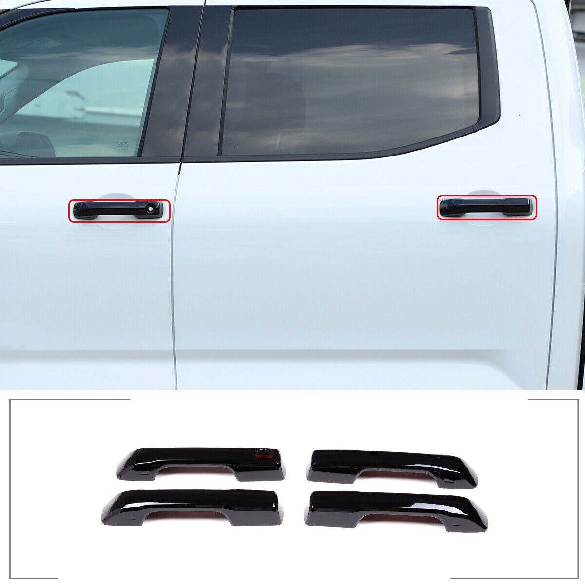 4¡ÁGloss Black ABS Outer Side Door Handle Panel Cover For T@yota Tundr@ 2022 2023