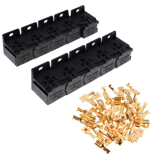 10Pcs 12V/24V 30A-80A 5Pin Relay Socket Connector Holder 50Pcs 6.3mm Terminals