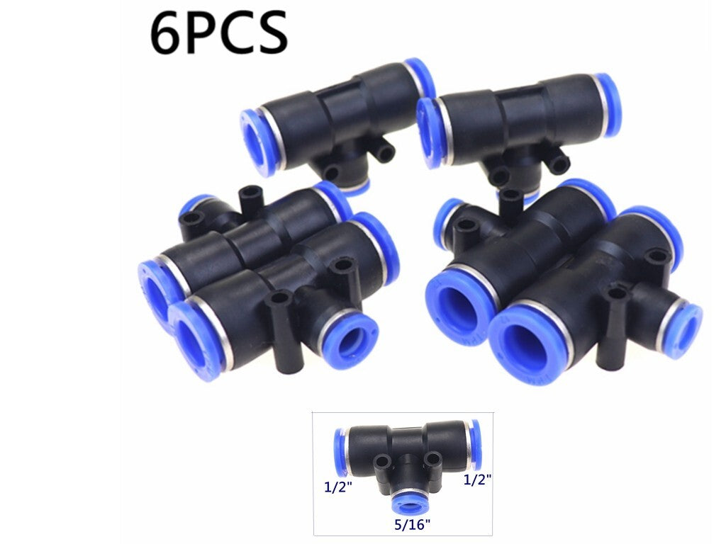 6-piece pneumatic reduction T-shirt with push-in accessory tube OD 1/2 to OD 5/16 One Touch
