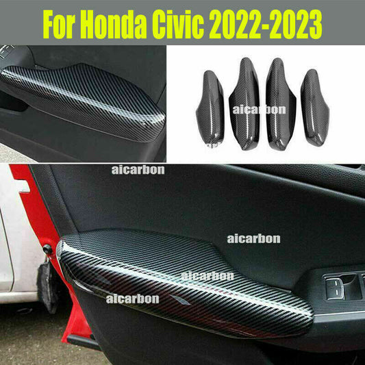4X for Honda for Civic 11th 2022-2023 Carbon Fiber ABS Inner Door Armest Cover Trims
