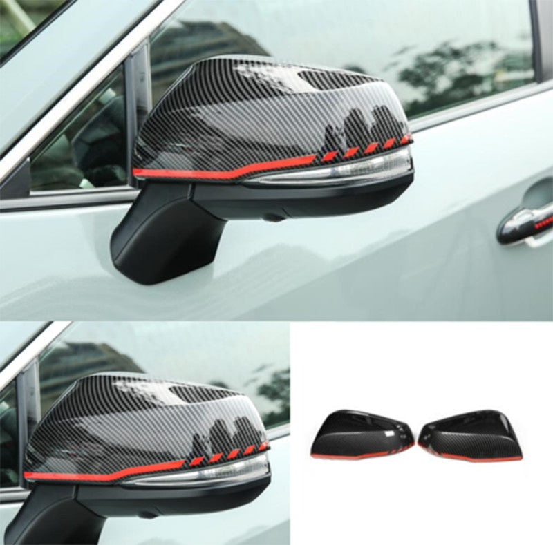 2X Carbon Fiber+RED Rearview Mirror Cover Trim for Toyota Highlander 2020-2023