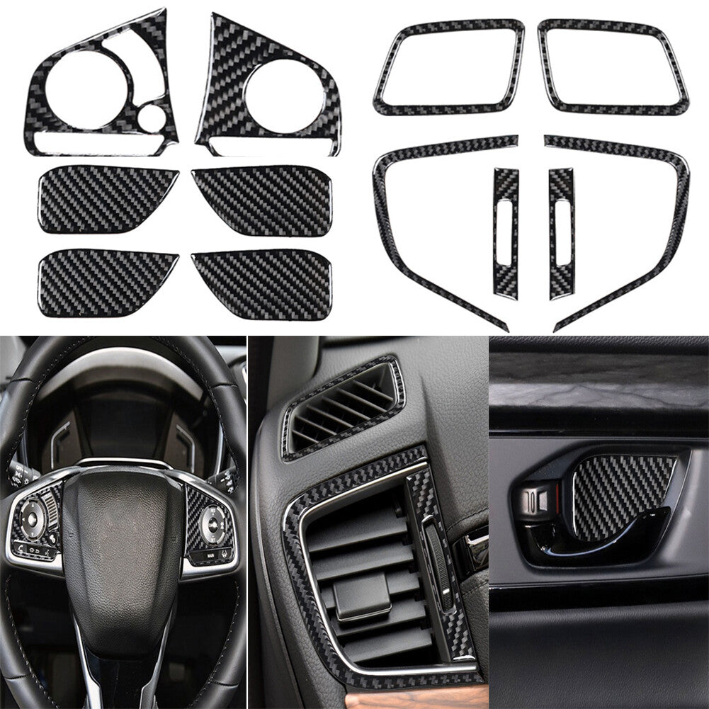 12Pcs Interior Decor Set Cover Trim Carbon Fiber for Honda CRV 2017-2021