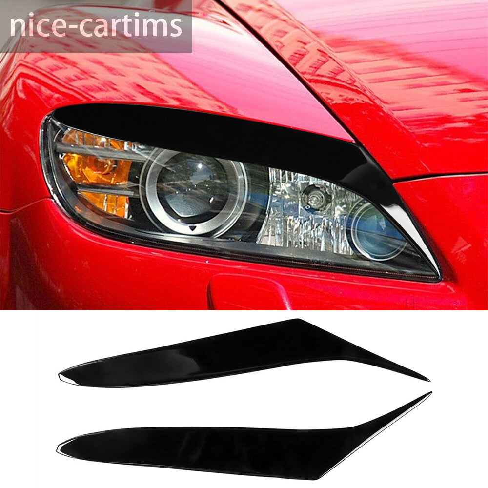 Gloss Black Front Headlight Eyelids Eyebrow Panel Cover for Mazda RX-8 2004-2008
