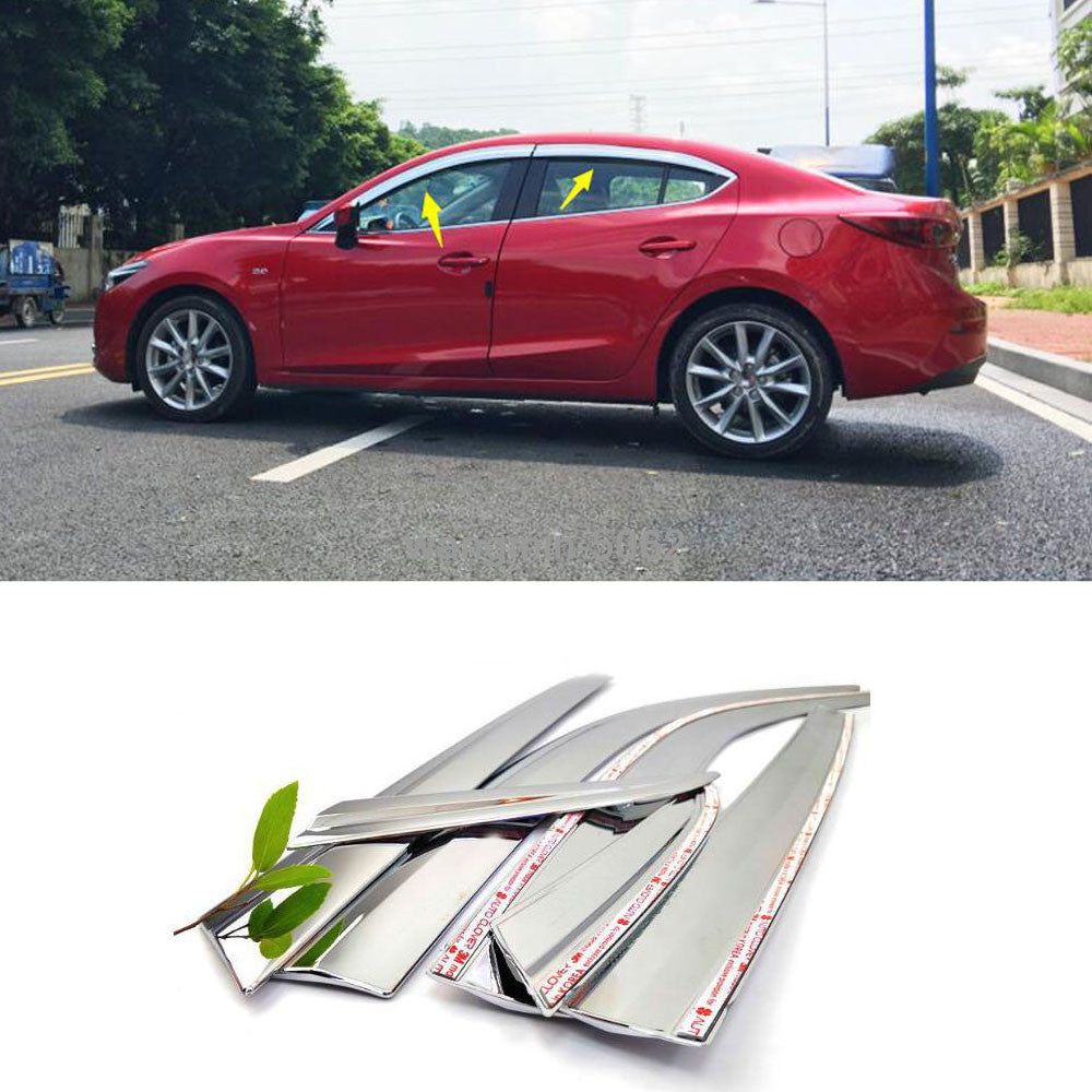 for Mazda 3 Sedan 2014-2018 Chrome Window Wind Visors Rain Guard Vent Deflectors