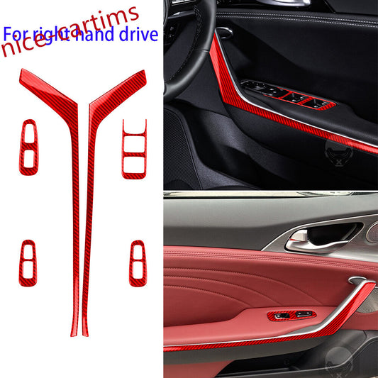 for Kia Stinger 2019-23 RHD Window Lift Switch Door Panel Set Trim Red Carbon¡Á6
