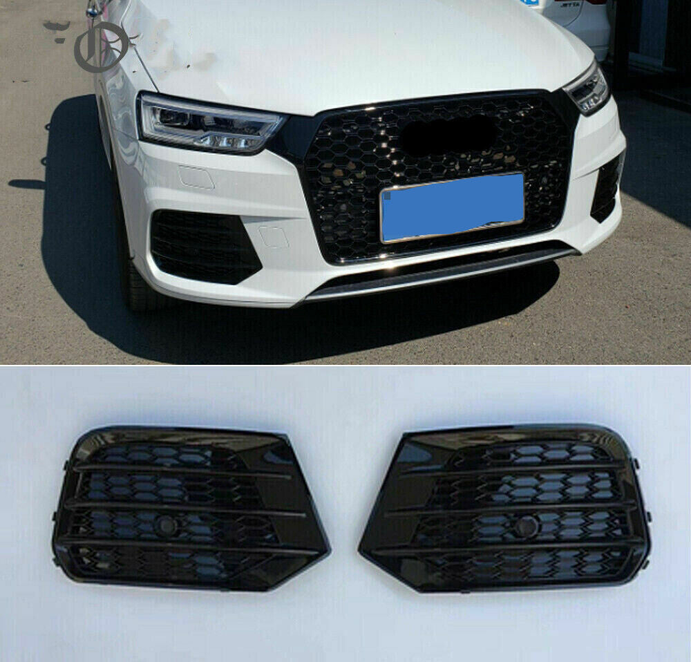 for Audi Q3 2016-18 Front Fog Light Grill Front Honeycomb Grille Glossy Black 2x