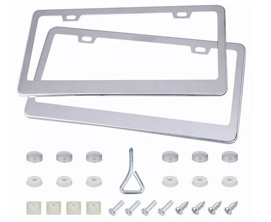 2-piece car license plate frame cover, rear boot screw cap, chrome alloy, suitable for GMC
