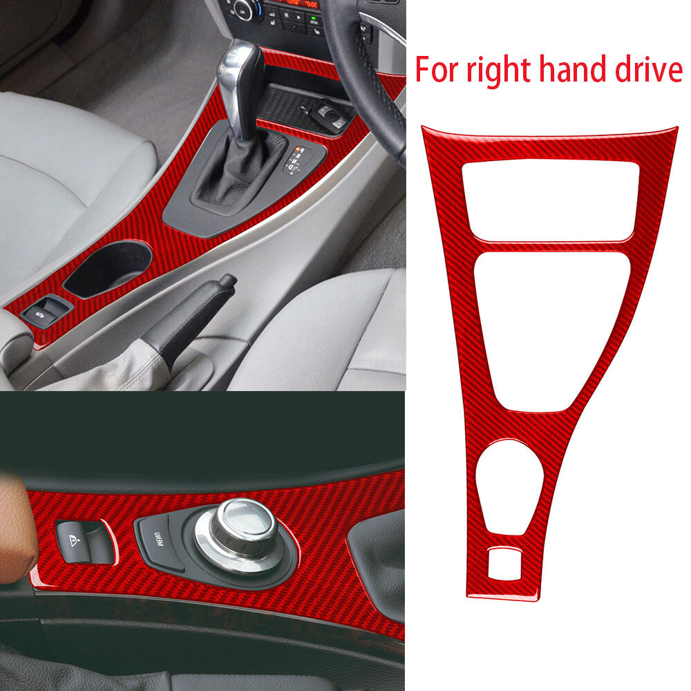 for BMW E93 M3 2007-13 RHD Car Central Control Gear Shift Panel Cover Red Carbon