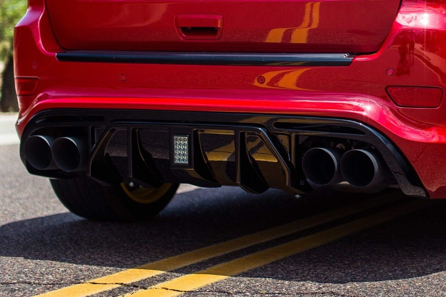 For Grand Cherokee Trackhawk 2018-2021 V2 Shark Fin Rear Bumper Diffuser W/ LED