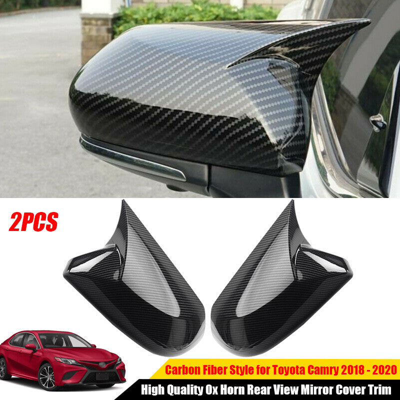 Carbon Fiber Look Ox Horn Rear View Mirror Cover Trim for Toyota for Camry 2018-2021