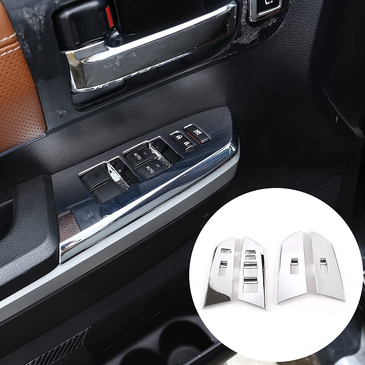 for Toyota Tundra Silver Door Armrest Window Lift Switch Button Cover 2014-2021
