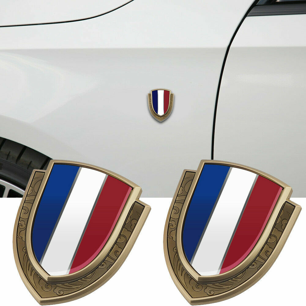2pcs Gold Metal France French Flag Car Door Side Emblems Stickers
