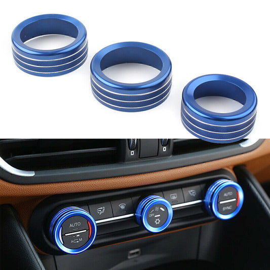 3-Piece Console AC Switch Knife Ring Decor for Alfa Romeo Giulia for Stelvio 17-20 Blue
