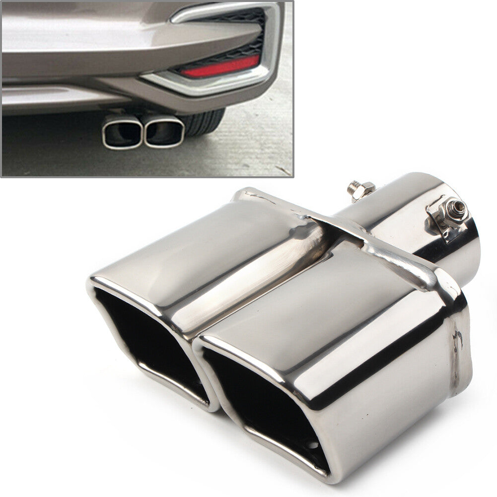 Silver Dual Universal Car Rear Exhaust Pipe Tail Muffler Tip Square Accessories