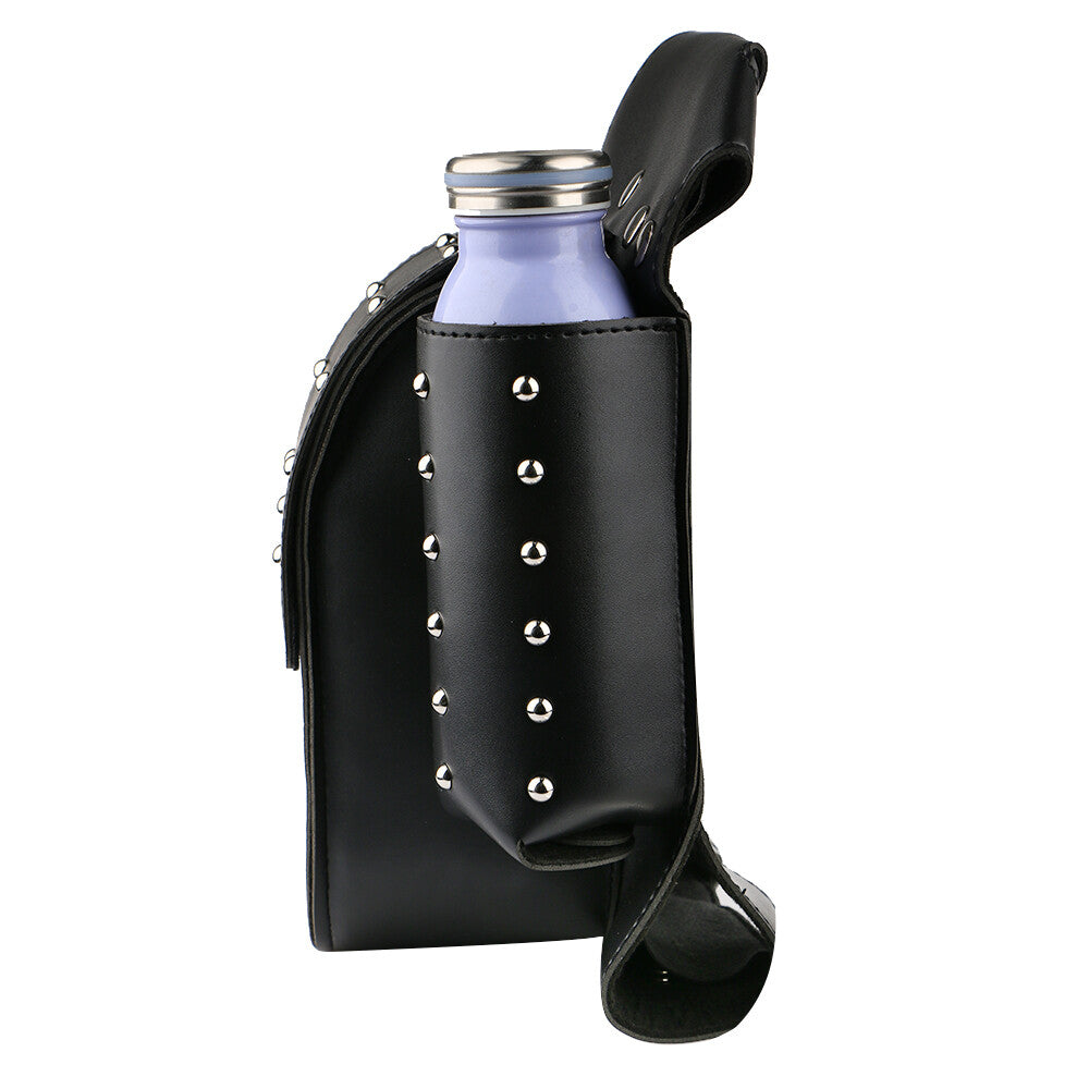 LH PU leather motorcycle saddlebag/luggage case with bottle holder suitable for Harley-Davidson motorcycles.