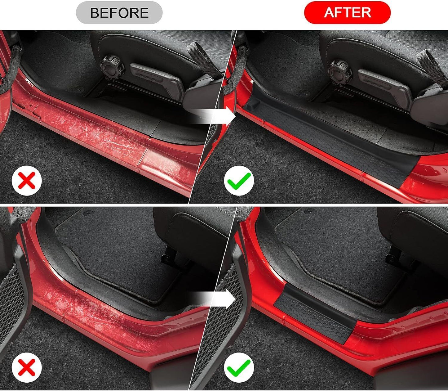 4pc Door Entry Sill Plate Guard Protector Kit for 2018-2024 for Jeep for Wrangler JL JLU