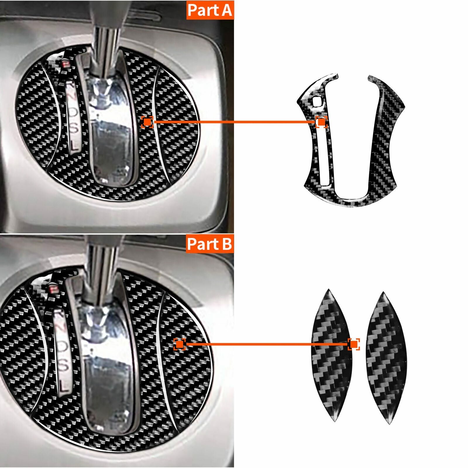 3Pcs Carbon Fiber Car Gear Shift Panel Cover Trim for Honda for Civic 8th 2006-2011