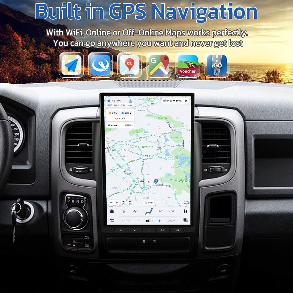 for Dodge for Ram 2014-2019 Android 13 for Tesla Style Vertical Screen 14.4 GPS Radio