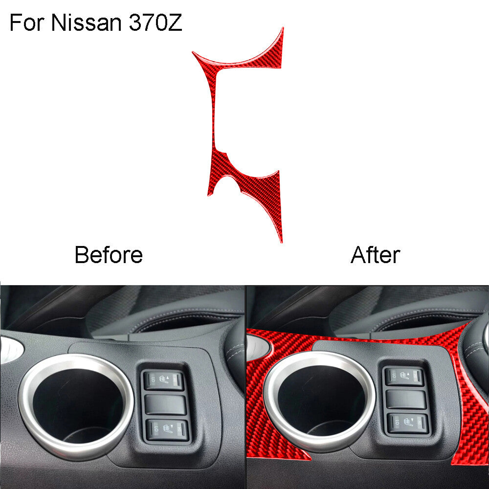Red Carbon Fiber Water Cup Holder Frame Panel Cover Trim for Nissan 370Z 2009-20