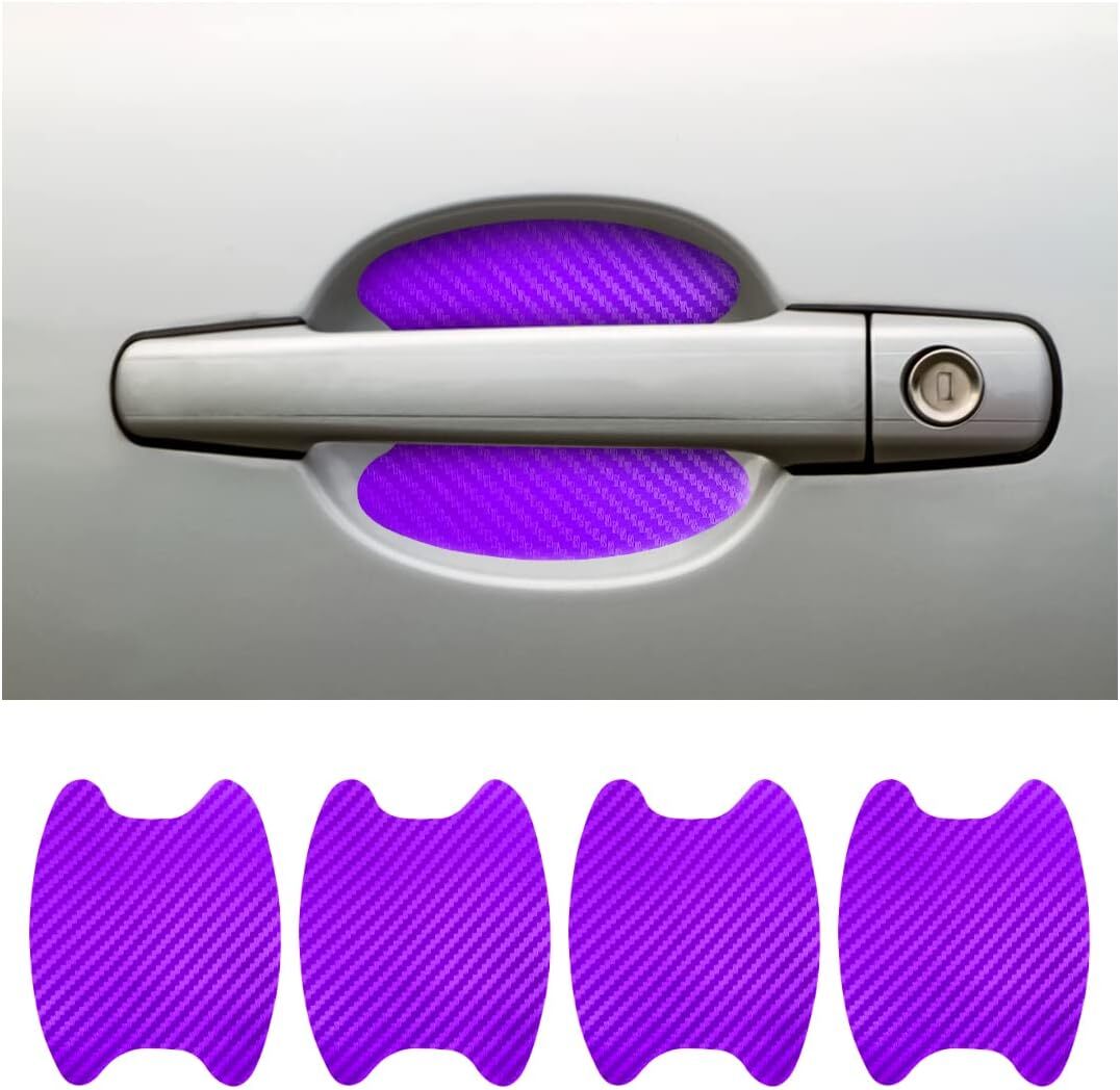 4Pcs Purple Carbon Fiber Car Door Handle Anti-Scratch Protector Film Sticker