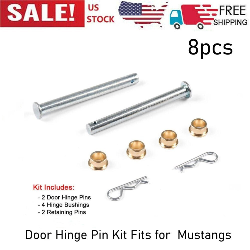 new door hinge pin kit with fixed hinge bushings suitable for 1979-1993 Mustangs.
