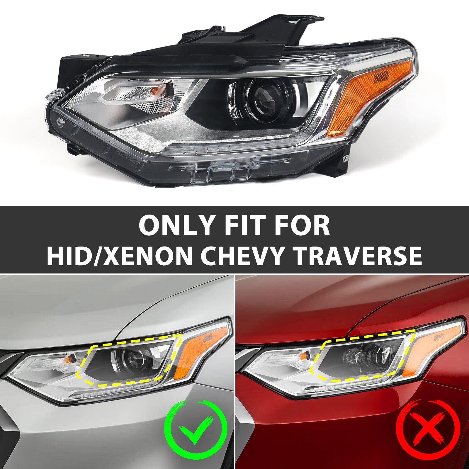 Applicable to 2018-2021 for Chevrolet Traverse HID/Xenon LED DRL Projector Headlight Driver Left Side