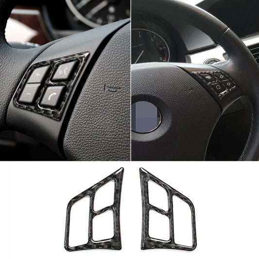 2¡ÁCarbon Fiber Steering Wheel Button Trim for BMW 3 Series E90 E92 E93 2005-2012