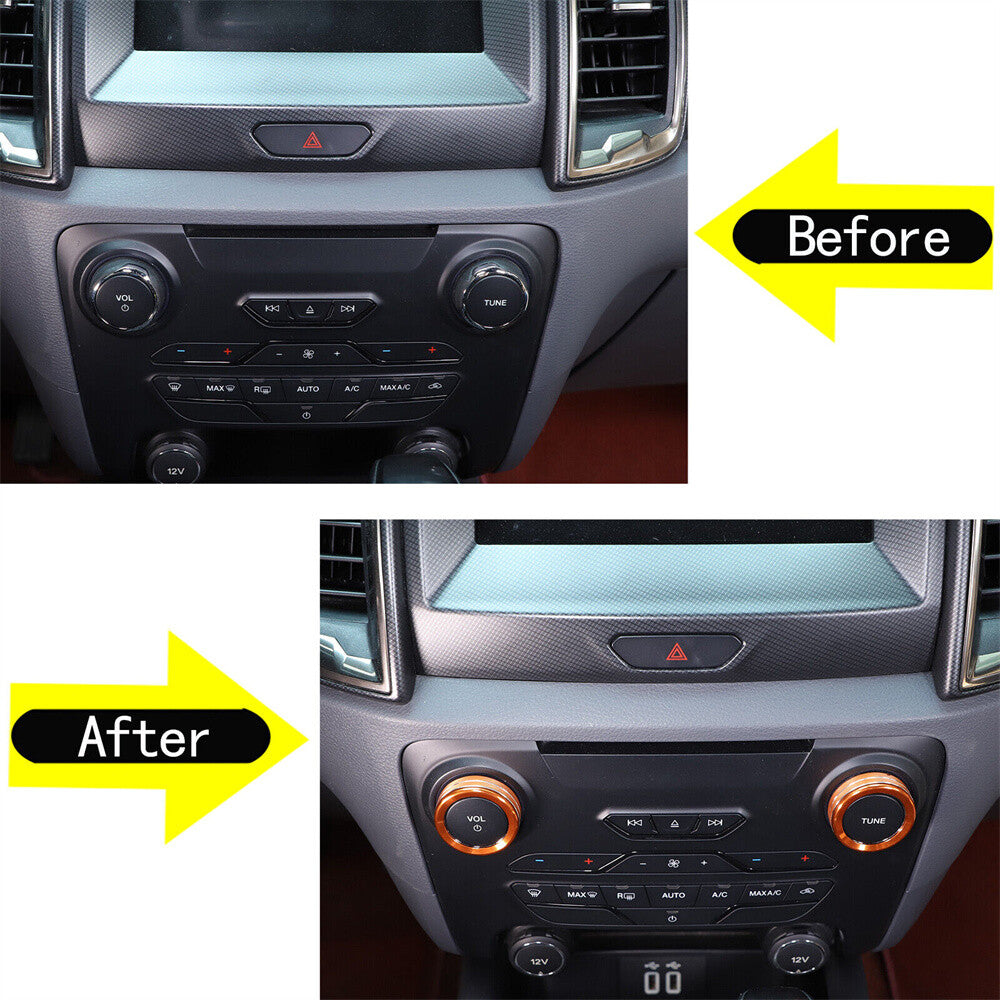 2¡ÁAlloy Orange Volume Media Knob Ring Trim for Ford Ranger 2015-2018 Accessories
