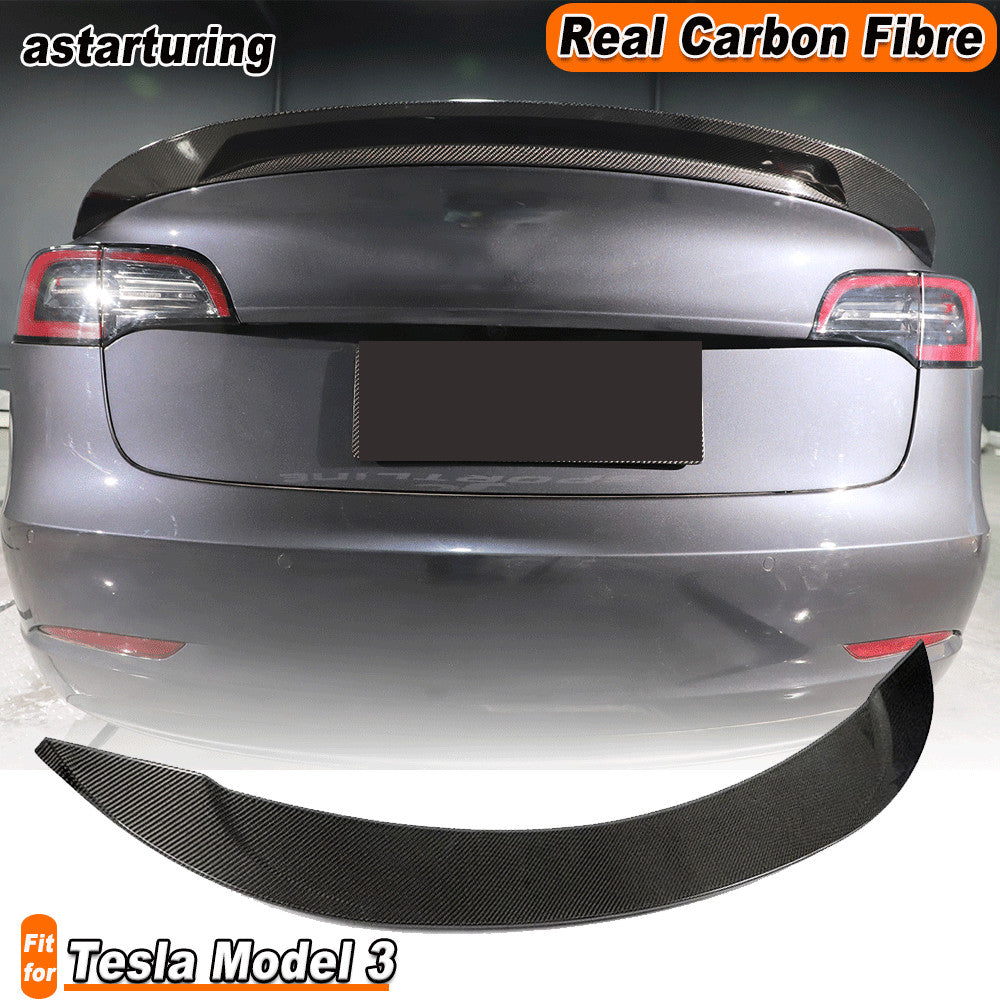 Fit for Tesla Model 3 Sedan 2016-23 REAL CARBON Rear Trunk Spoiler Boot Lip Wing