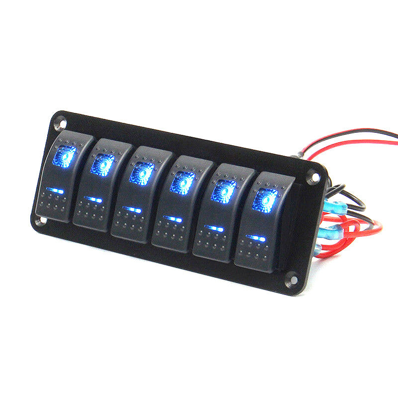 6-Gang joystick switch control panel with blue LED circuit charger for racing boats