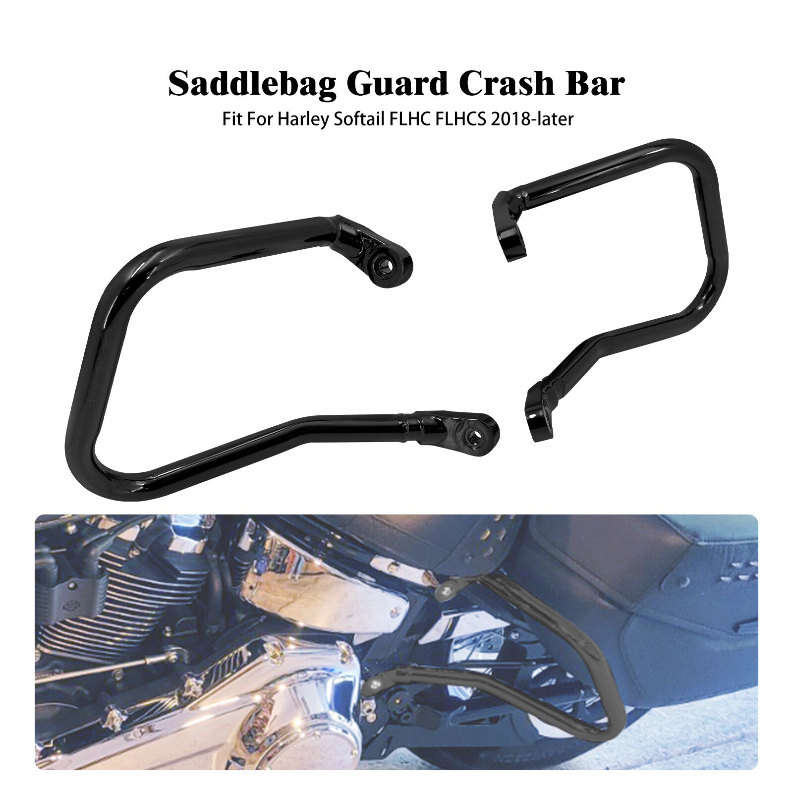 Black Rear Saddlebag Guard Crash Bar for Harley Softail Heritage Classic 18-23