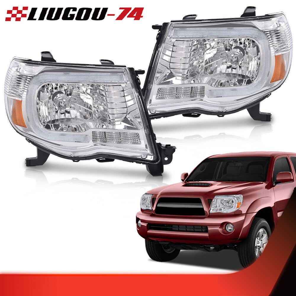 Suitable for Toyota Tacoma 2005 - 11 LED DRL tube chrome headlights