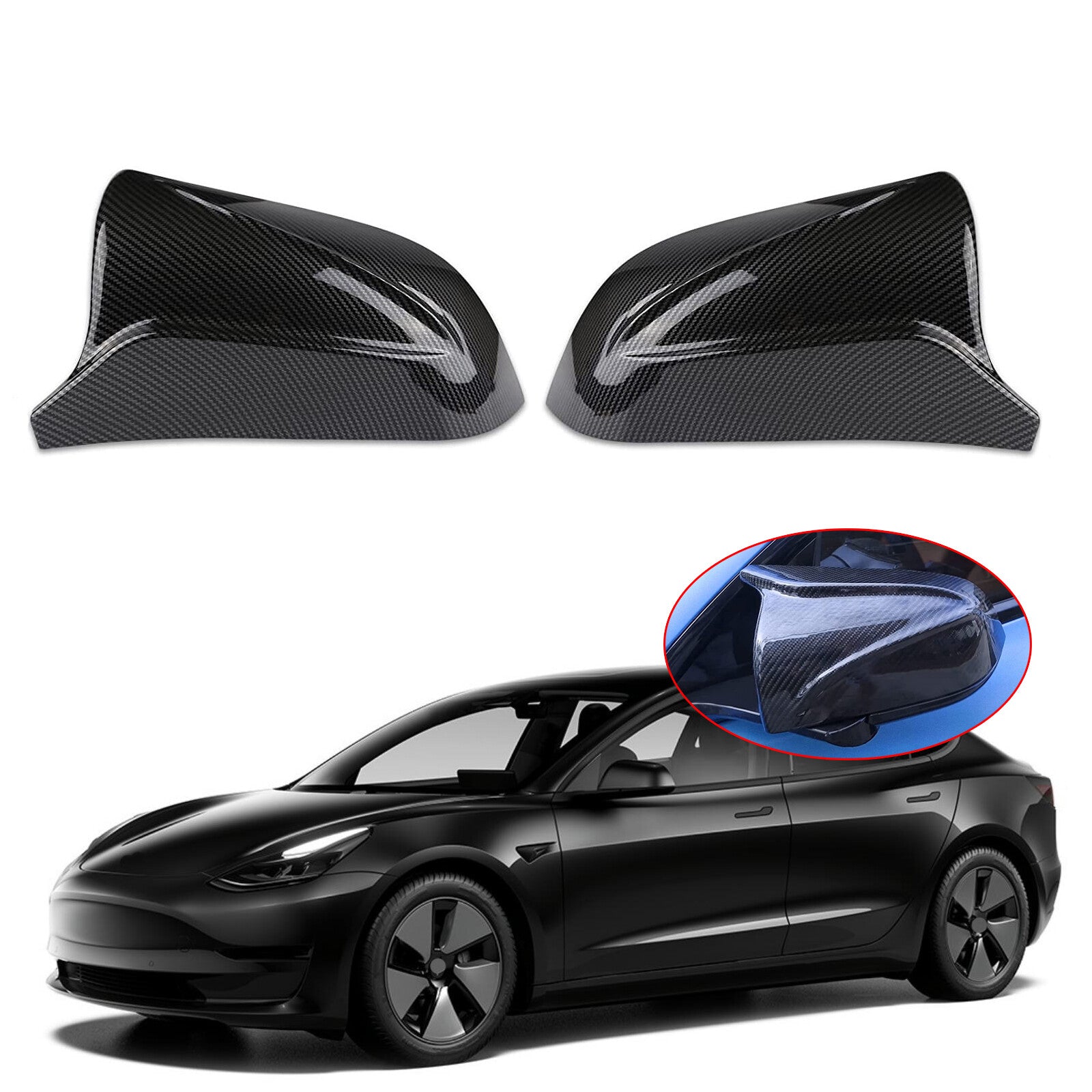 Two carbon fiber side mirror covers for Tesla Model 3 (17-20)