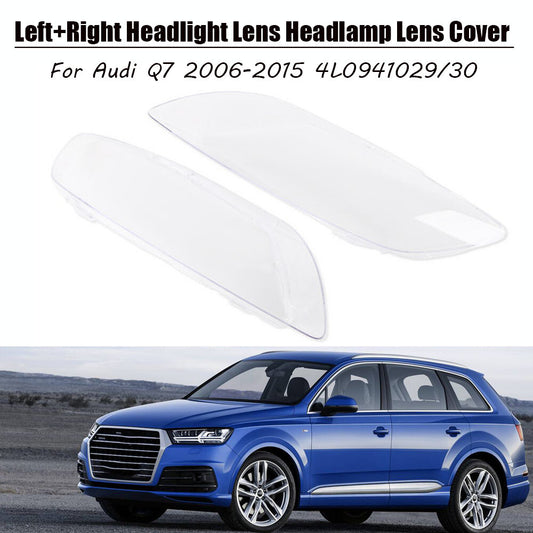 A pair of headlight lens protective covers with transparent housings for Audi Q7 2006-2015 (Left + Right -)