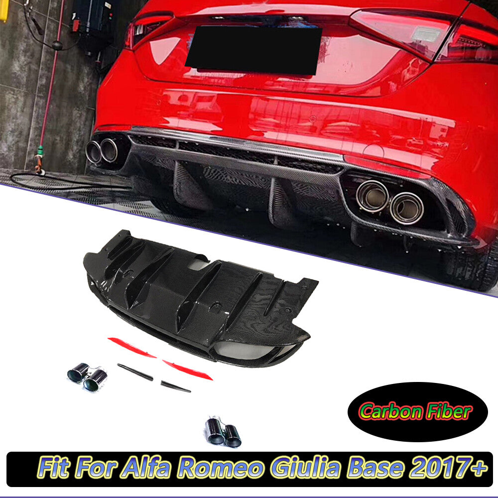 for Alfa Romeo Giulia Base 2017-20 Carbon Fiber Rear Bumper Diffuser Lip W/Tips