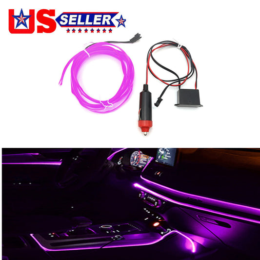 Car Interior LED Neon Lights Decor Atmosphere El Wire String Lamp Purple 12V